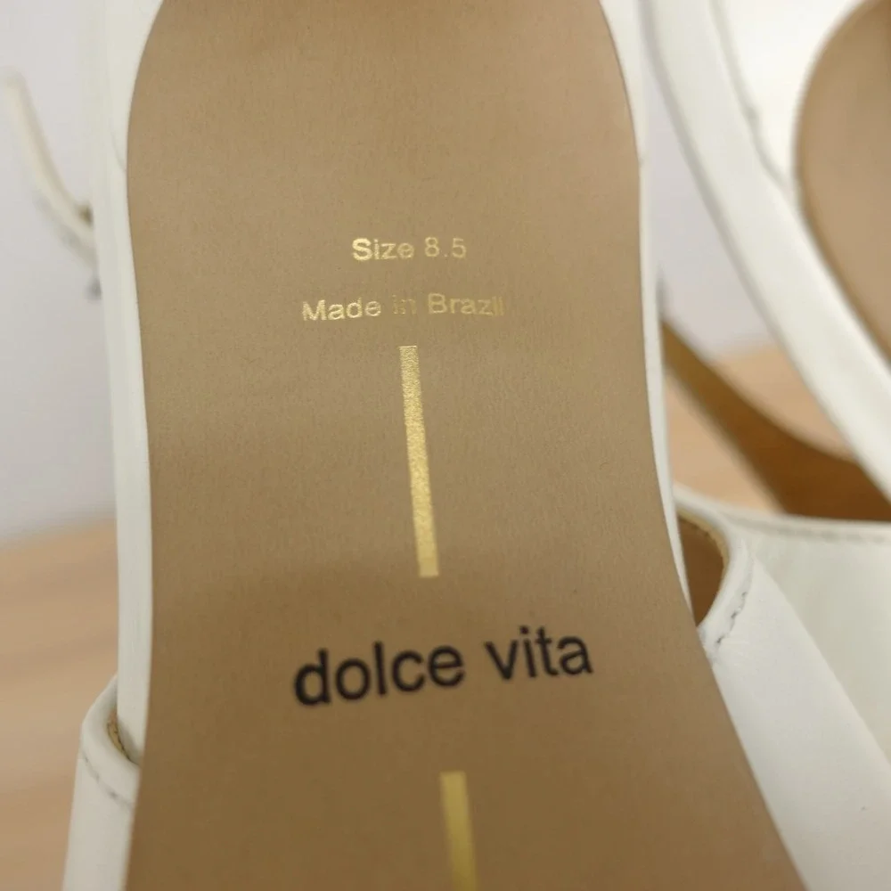 Dolce Vita Slingback Heels Womens 8.5 White Leather Bridal Pointed Kitten Heel